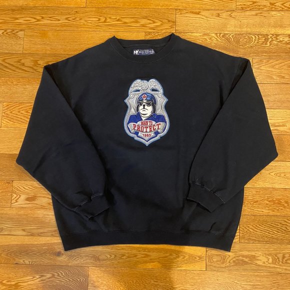 Big Dogs Shirts Vintage Big Dogs Born To Protect Navy Blue Crewneck